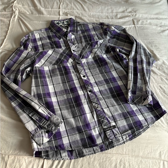 English Laundry Purple and Gray Plaid Shirt - Picture 2 of 5